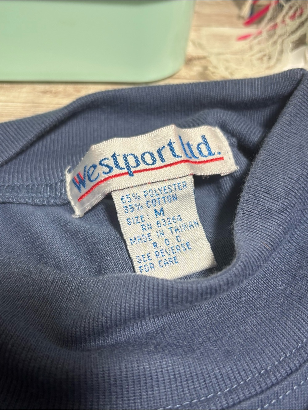 Vintage Westport Ltd. Blue Mock Neck Short Sleeve T-Shirt Top Womens Sz. Medium - Picture 5 of 7